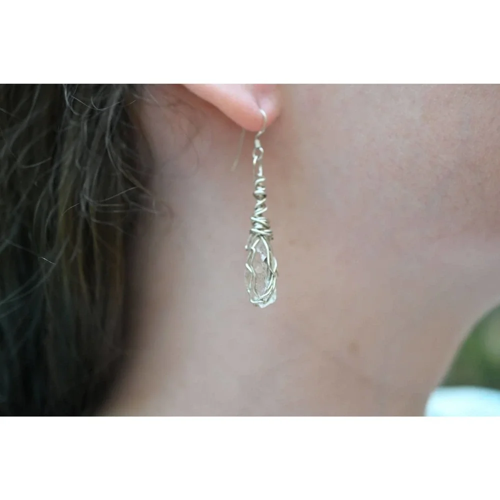 Large Dangle Earrings, Wire Wrapped Earrings, sterling silver, Gift for …